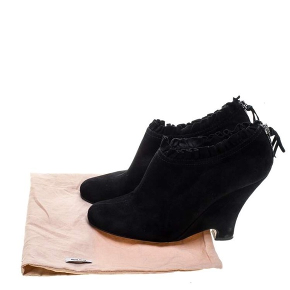 Miu Miu size IT 41 black suede wedge ankle booties minimally warn - Picture 5 of 7